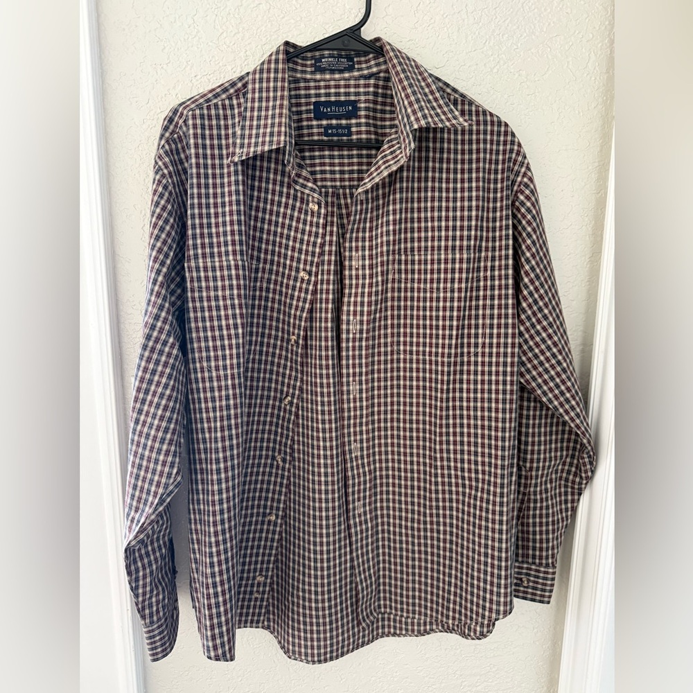 Van Heusen Men's Checkered Shirt - Brown and White